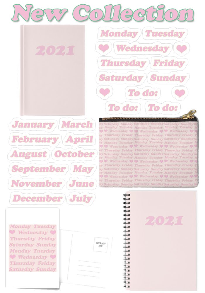 Pastel Pink 2021 Bullet Journal Planner Stationery Collection with sticker pack.