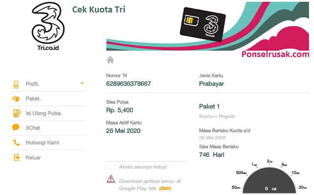 Cek Kuota Tri Lewat Situs Tutorial cara mengetahui kuota internet Tri.