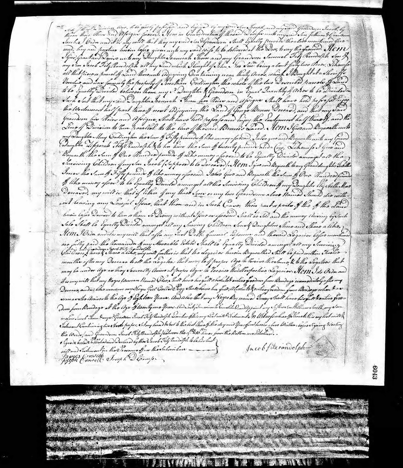 GeneaMusings Amanuensis Monday Will of Jacob Fitz Randolph (1708