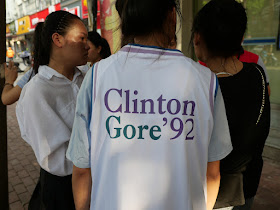 "Clinton Gore '92" shirt worn by a girl in Nanning, China