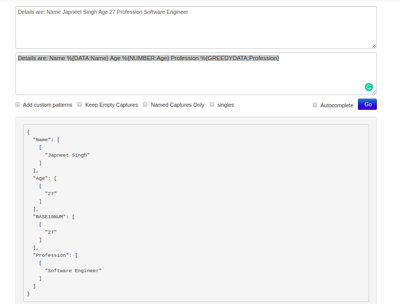 Using GROK for Information Extraction from Text