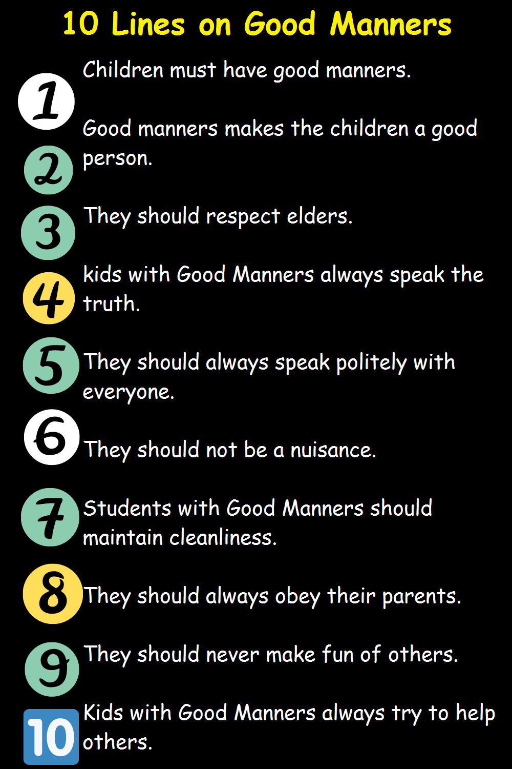 good manners essay 10 lines for class 6