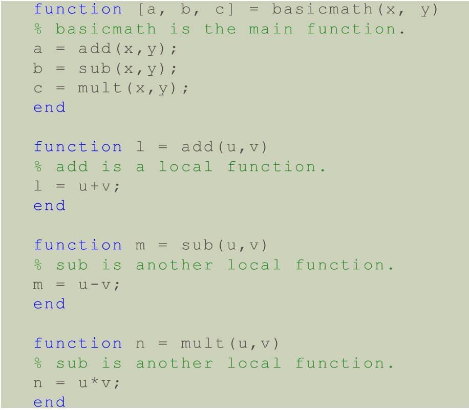 using functions in matlab