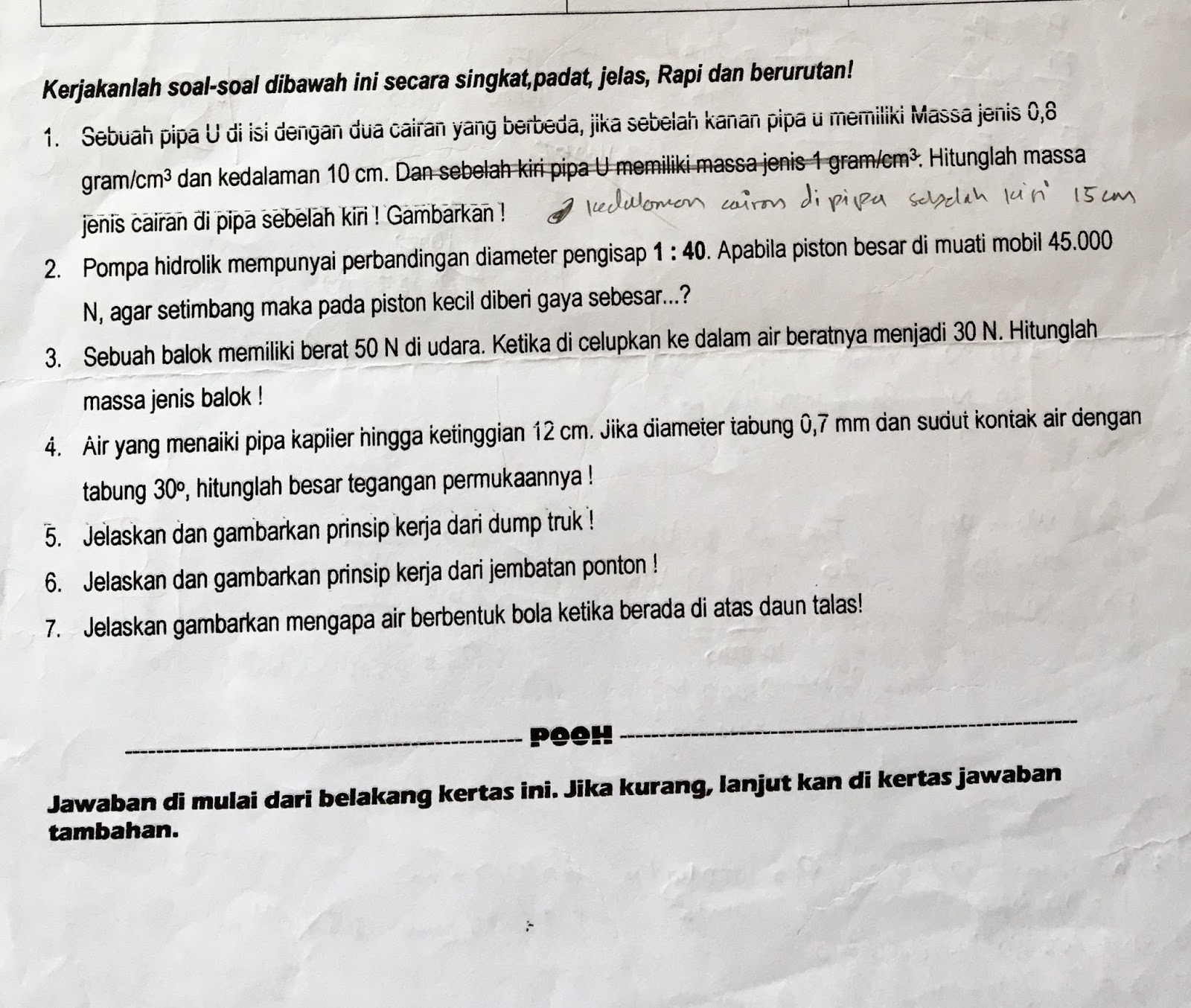 Contoh Soal Ulangan Harian Fisika Dan Pembahasannya Untuk Materi Fluida Statis 1 Kelas Xi