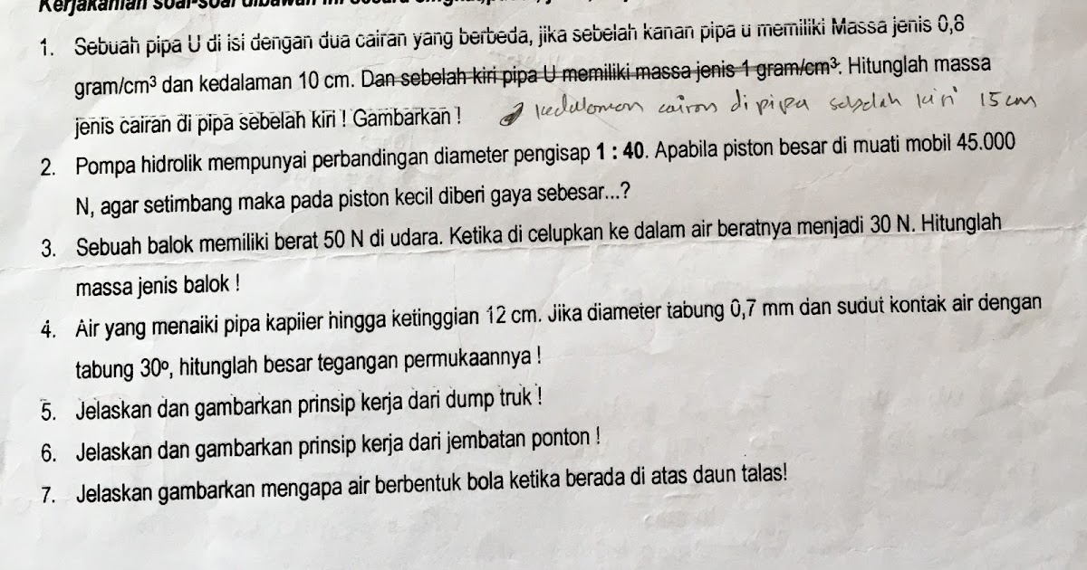 Contoh Soal Fluida Statis - Soal Dan Jawaban Fisika Fluida Statis