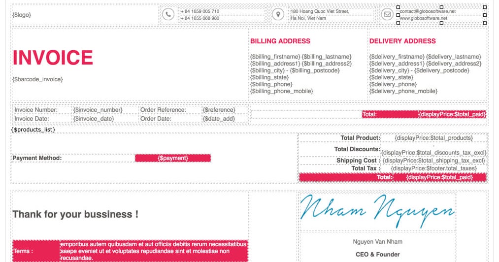 Prestashop edit invoice template by Advanced invoice module Prestashop edit invoice template by Advanced invoice module