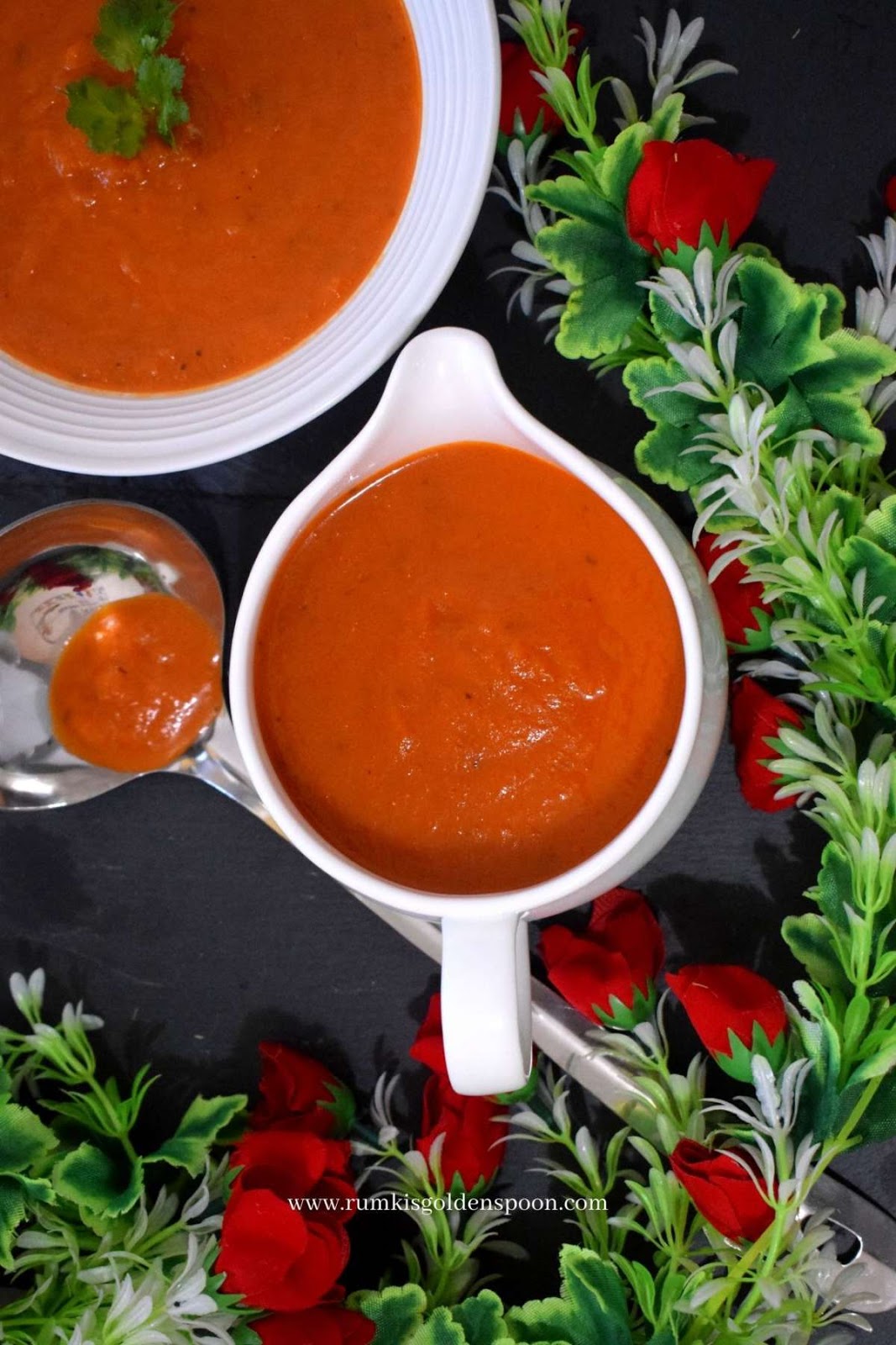 roasted red pepper and tomato soup, spicy roasted red pepper and tomato soup recipe, recipe for roasted red pepper and tomato soup, roasted red pepper and tomato soup recipe, roasted tomato and red pepper soup recipe, roasted tomato and red pepper soup, soup recipe, soup recipes, soup recipe tomato, Rumki's Golden Spoon