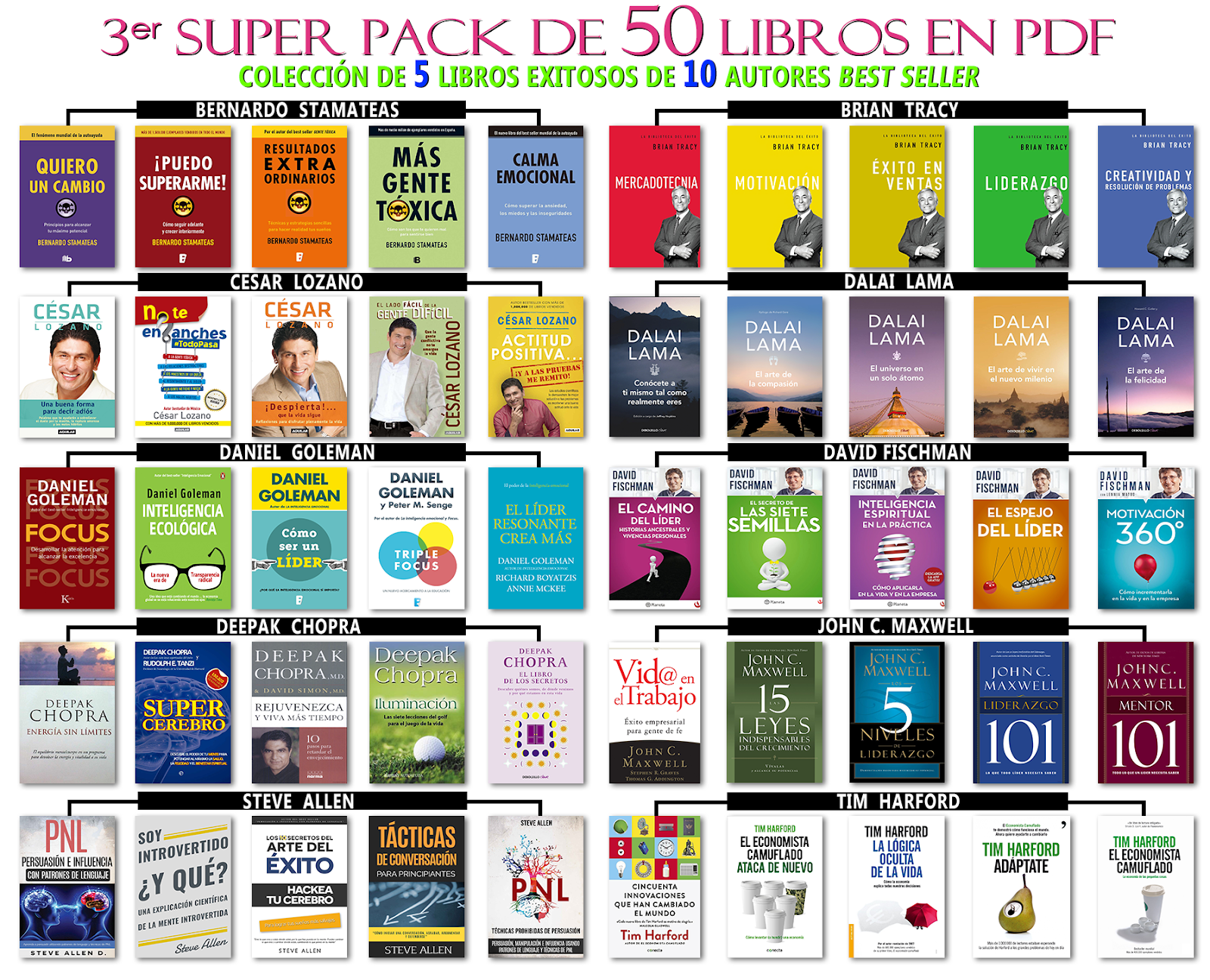 3to SUPER PACK DE LIBROS COLEECCION DE 10 LIBROS y 5 AUTORES Libros