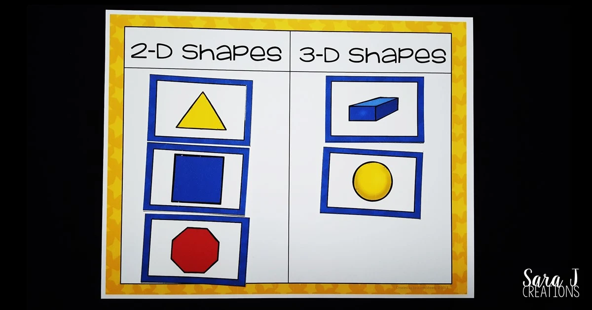 7 math centers to make teaching 2D and 3D shapes easier. Perfect for kindergarten, first grade and second grade.