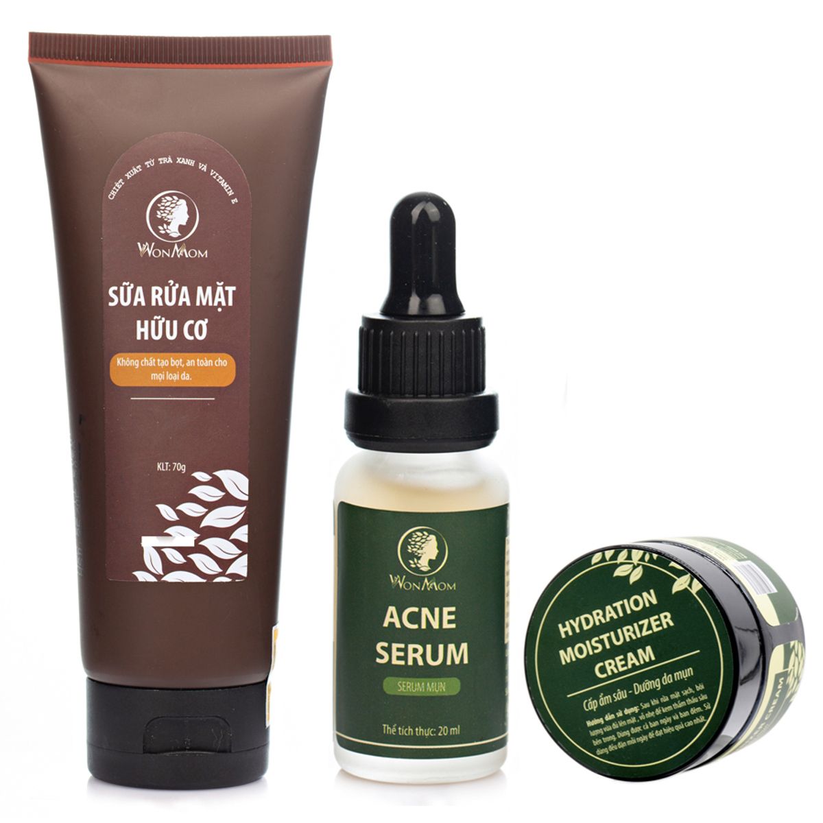 BỘ ĐÁNH BAY MỤN CỨNG ĐẦU CHUYÊN SÂU WONMOM (1 SỮA RỬA MẶT + 1 SERUM MỤN + 1 KEM CẤP ẨM)