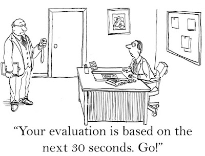 A cartoon boss addresses his employee: "Your evaluation is based on the next 30 seconds. Go!"