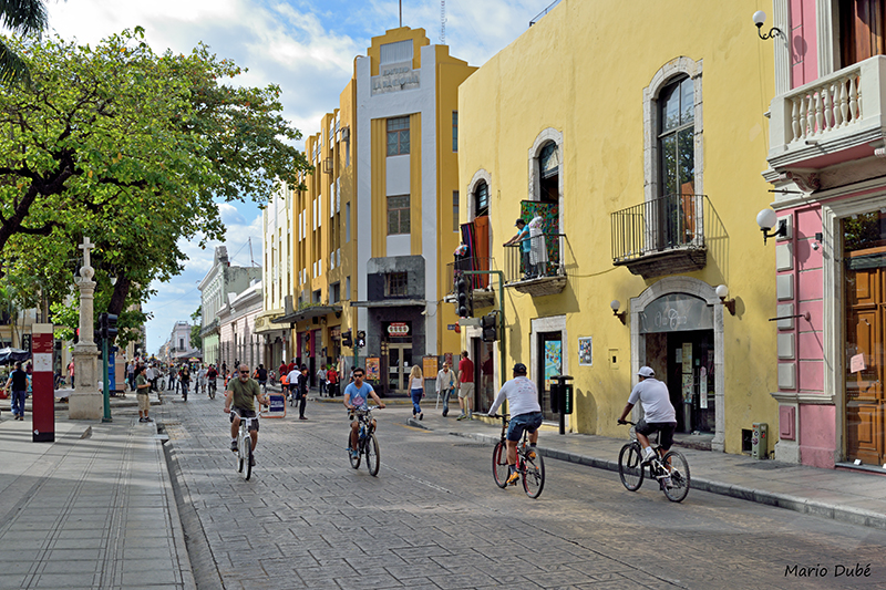 Cyclistes sur la calle 60 par un beau dimanche matin à Mérida