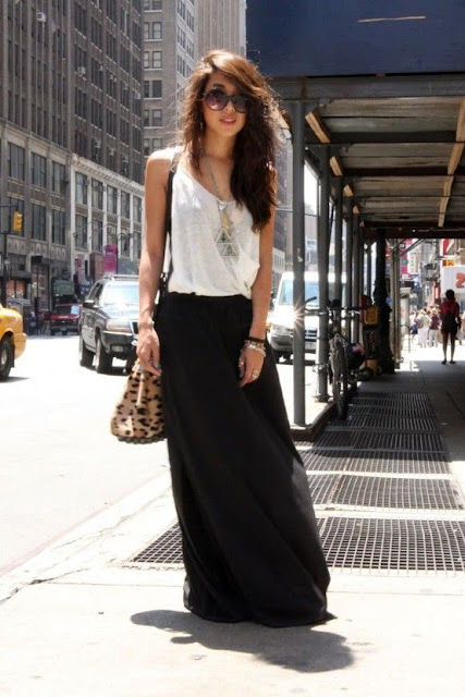 Casual look | White cami, black maxi skirt and boho necklace | Just a ...
