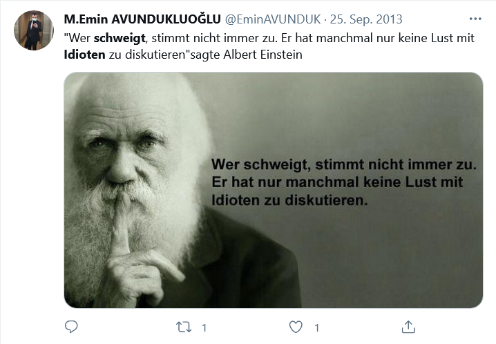 ZITATFORSCHUNG &quot;Wer schweigt stimmt nicht immer zu. Er hat nur manchmal keine Lust mit Idioten