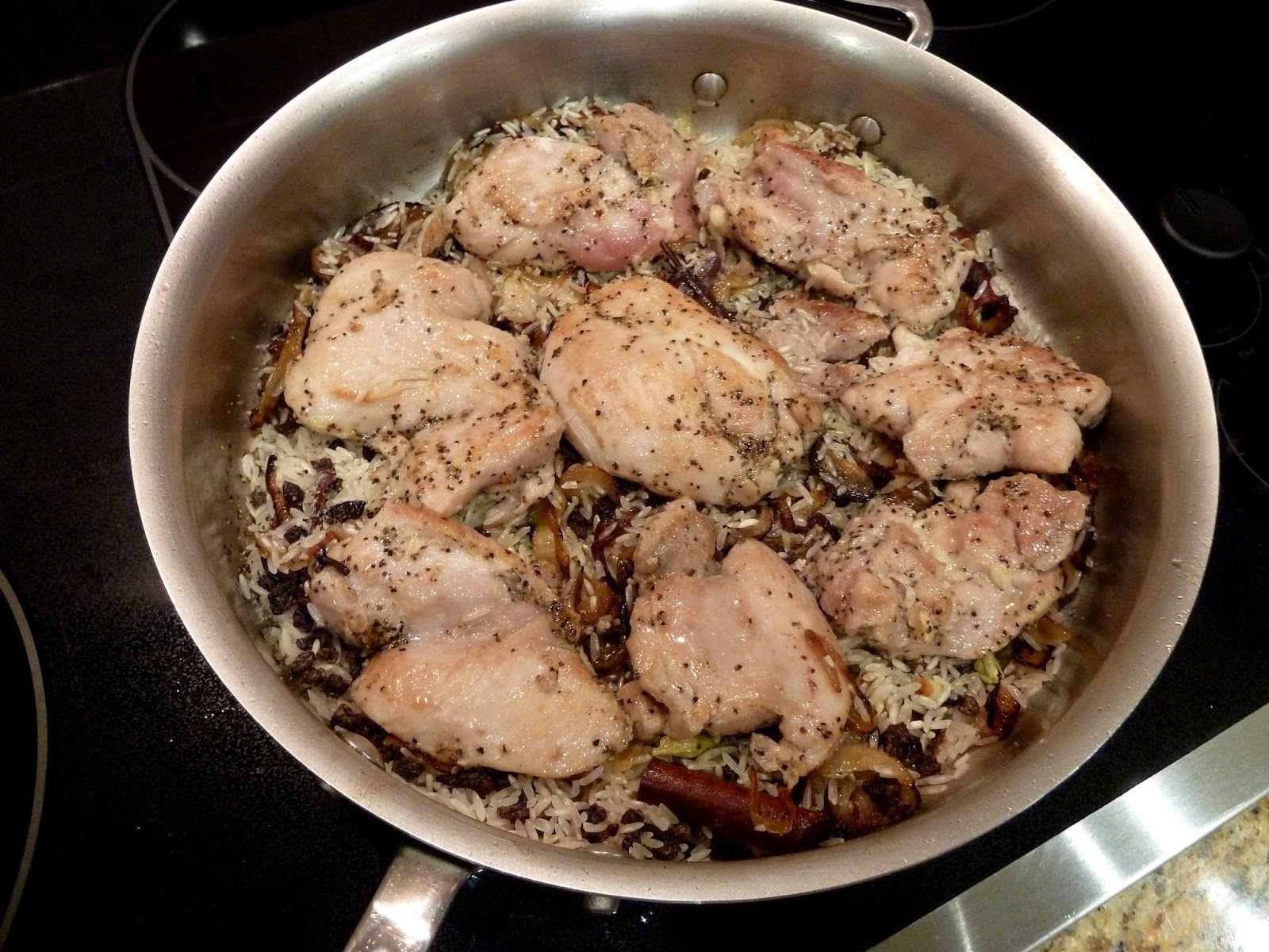 Cracked Pepper Chicken with Caramelized Onion and Cardamom Rice