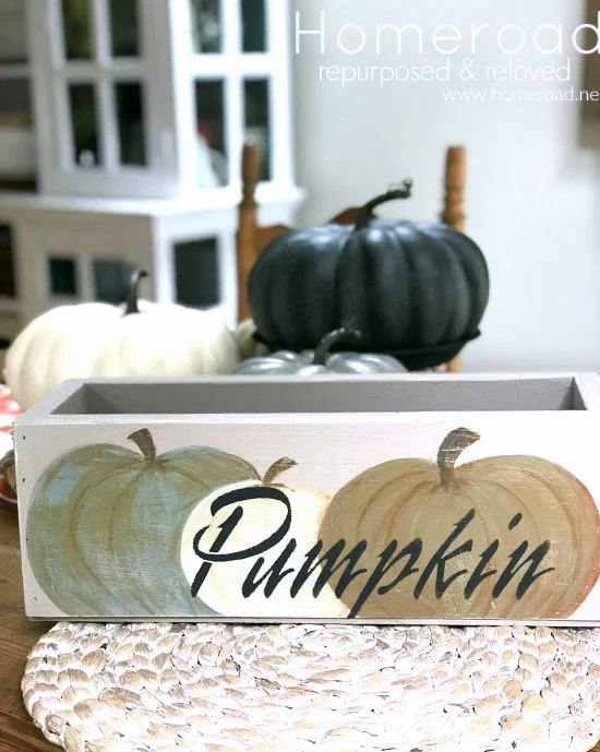 Hand Painted and Stenciled Fall Pumpkin Crate with pumpkins