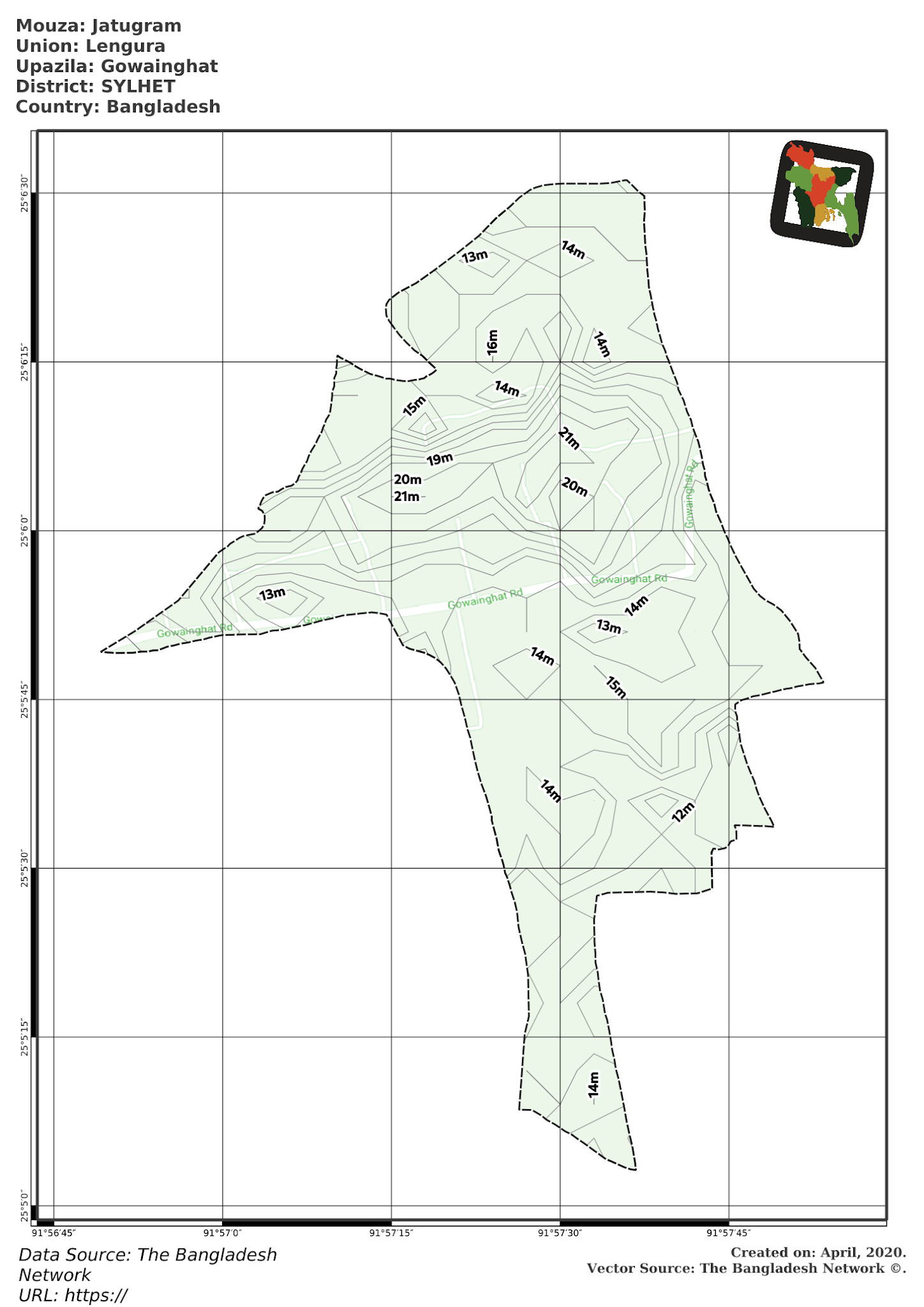 Map of Jatugram Mouza of Gowainghat Upazila, SYLHET, Bangladesh.