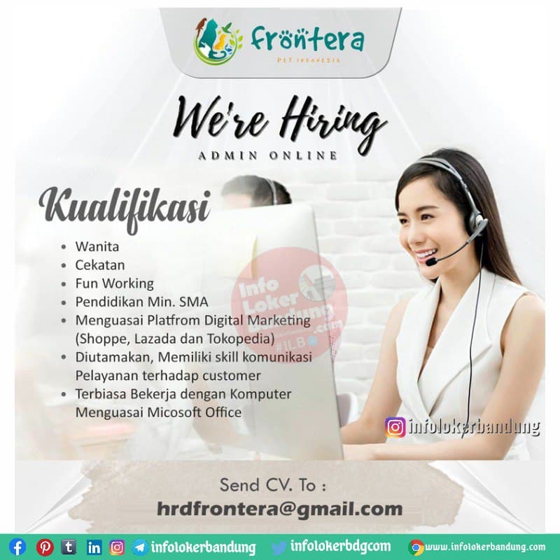 Lowongan Kerja Admin Online Shop Frontera Pet Indonesia Bandung Juli