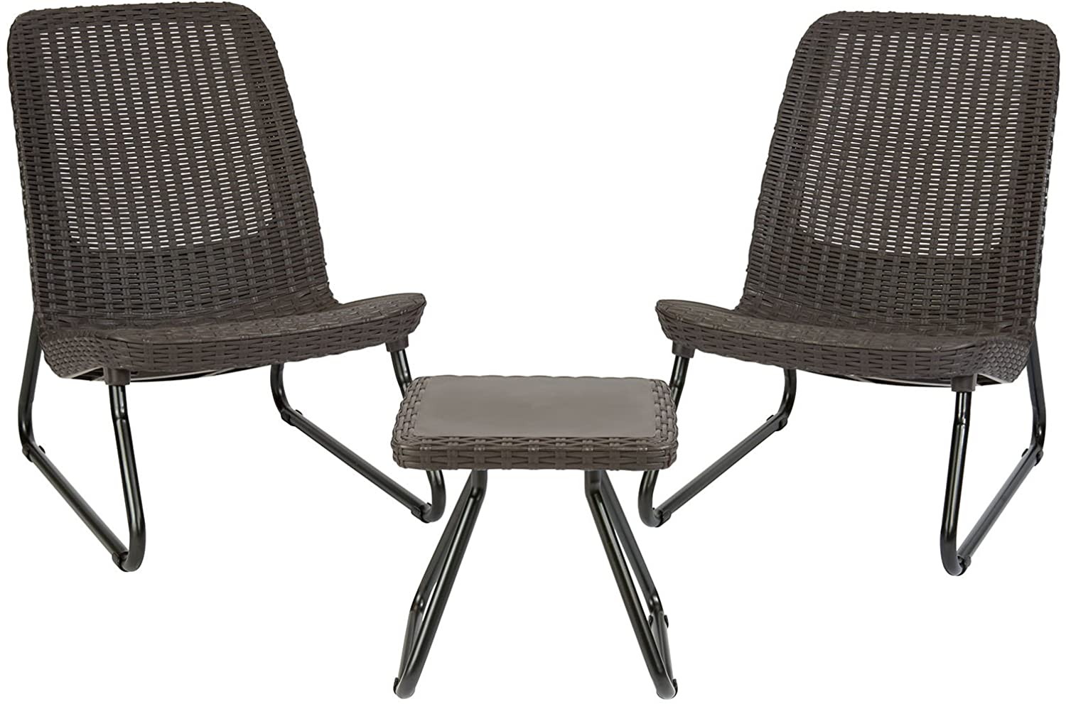 Keter Rio 3 Piece Resin Wicker Patio Furniture Set with Side Table and