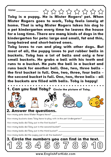 Reading comprehension worksheet to learn English numbers and counting