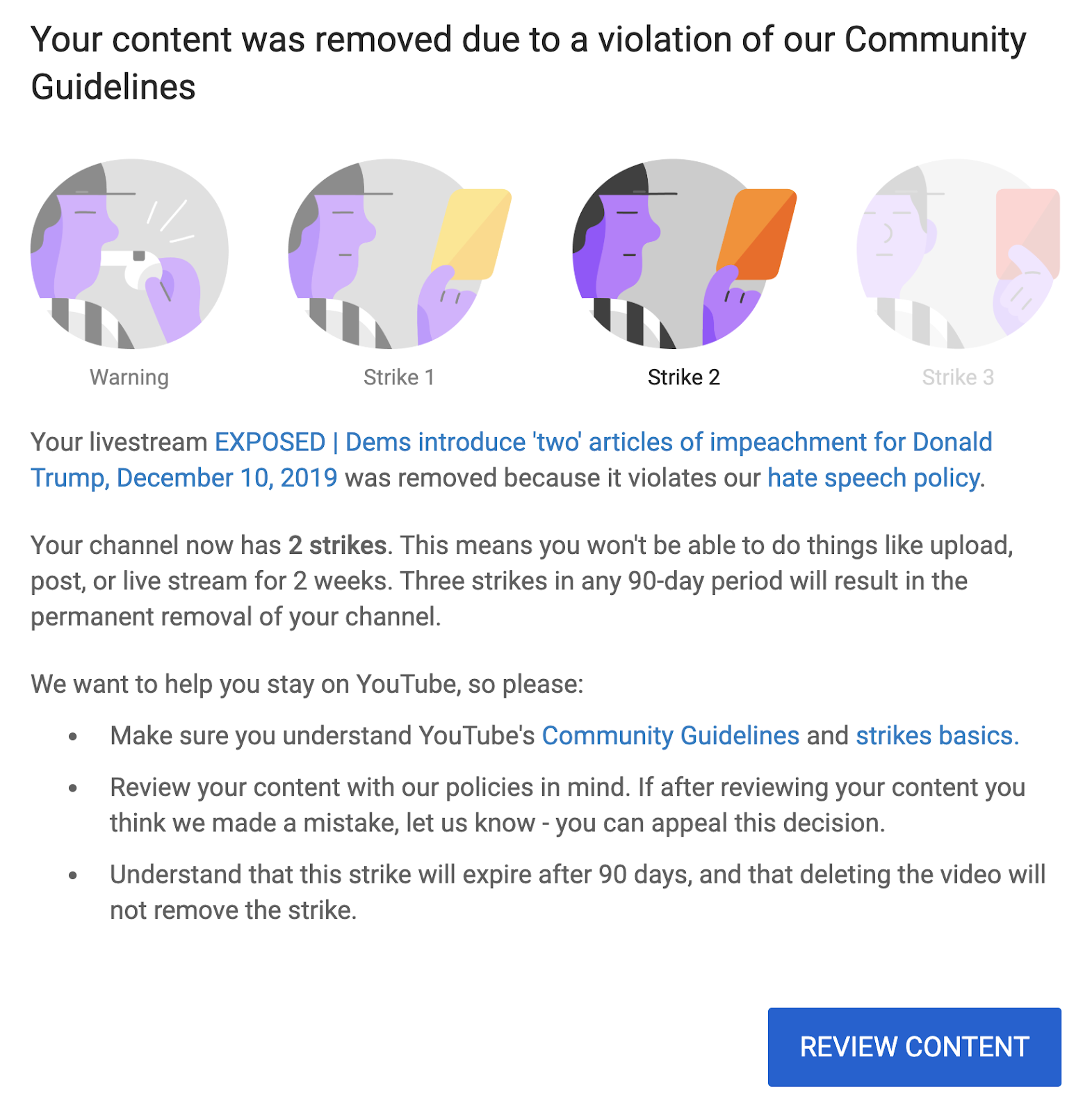 2 Week Suspension On Youtube Video Of Articles Of Impeachment Taken Down For Hate Speech Good News Letter