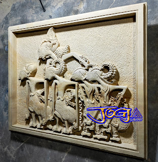 Ukiran relief wayang pendawa lima dari batu alam jogja, batu paras putih