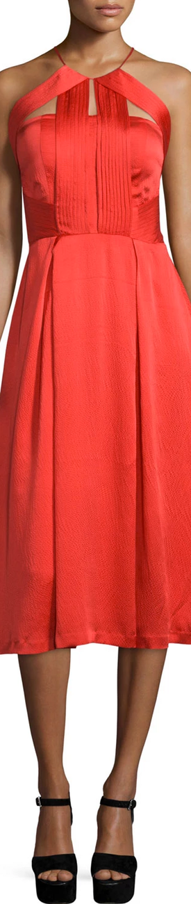 Kendall + Kylie Sleeveless Pleated-Bodice Dress, Poppy Red