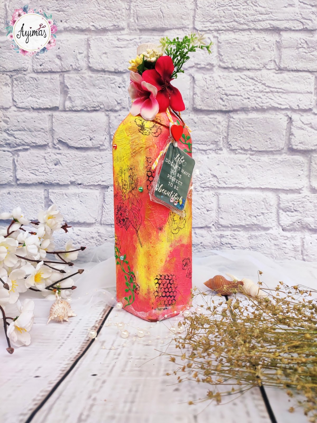 Ayimas Altered Mixed Media Bottle Art