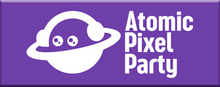 Botón con el logotipo de la Atomic Pixel Party