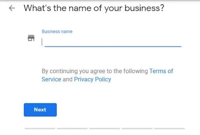 Google My Business: step by step guide to create a perfect profile 3 Next step of Google My Business guide cursor at Add business name field