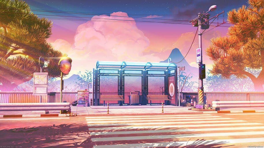 #8.1363, Pedestrian, Scenery, Bus Stop, Digital Art, 4K Wallpaper
