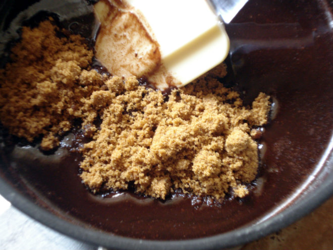 Mon Chéri chocolate cake by Laka kuharica: remove from heat and stir in sugar.