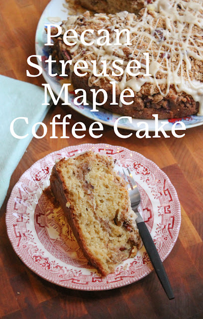 Food Lust People Love: Crunchy streusel sweetened with brown sugar and maple syrup bakes inside and on top this maple coffee cake. It’s finished with a sweet maple syrup glaze for a perfect seasonal treat.