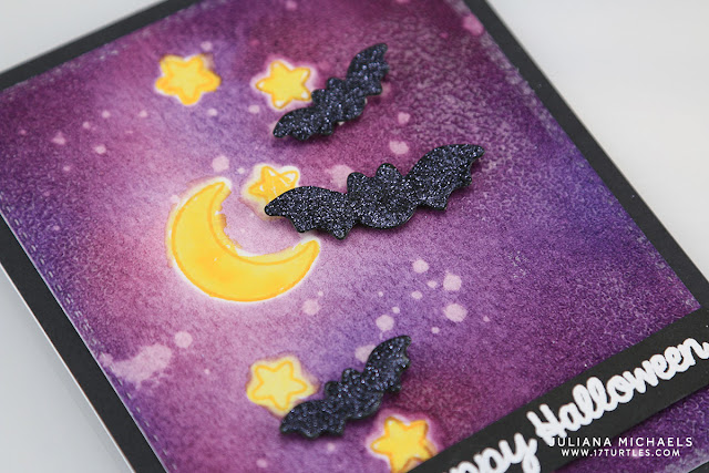 Die Cut Masking and Distress Ink Blending Spooky Night Scene Background by Juliana Michaels featuring Sunny Studio Halloween Cuties Stamps and Dies, Ranger Distress Ink and Zig Clean Color Real Brush Markers