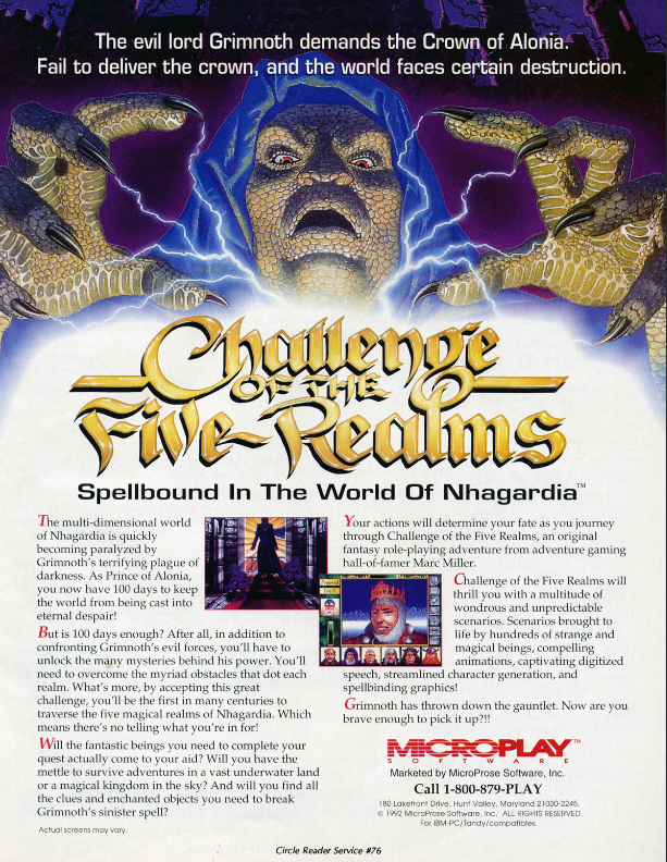 Challenge of The Five Realms MicroPlay Spellbound World Nhagardia 3 1/4 IBM  PC