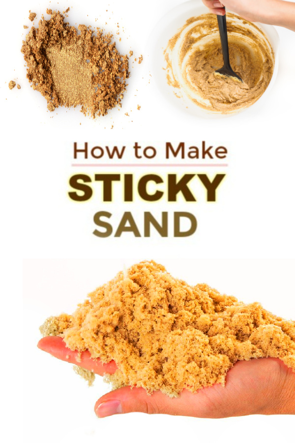 STICKY SAND: a less messy alternative to traditional play sand, and you can make it at home! #homemadeplaysand #sandboxideas #stickysand #stickysandrecipe #stickysandart #stickysanddiy #stickysanddough #sandrecipe #sandrecipesforkids #growingajeweledrose