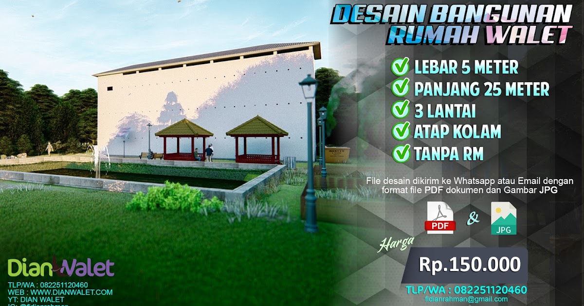 Desain Rumah Walet RBW Memanjang 5X25 3 Lantai Terbaru
