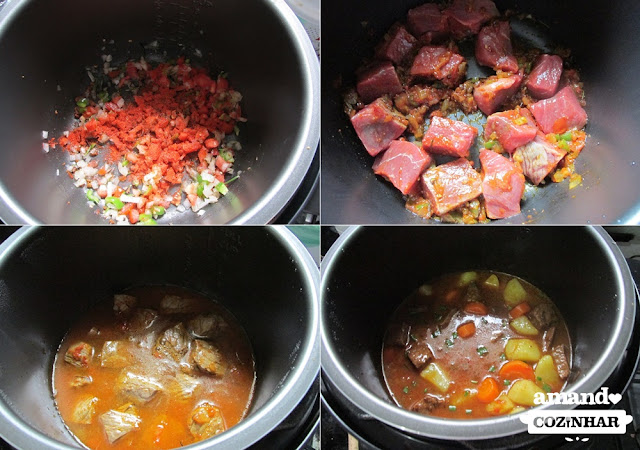 carne com legumes na panela de pressão