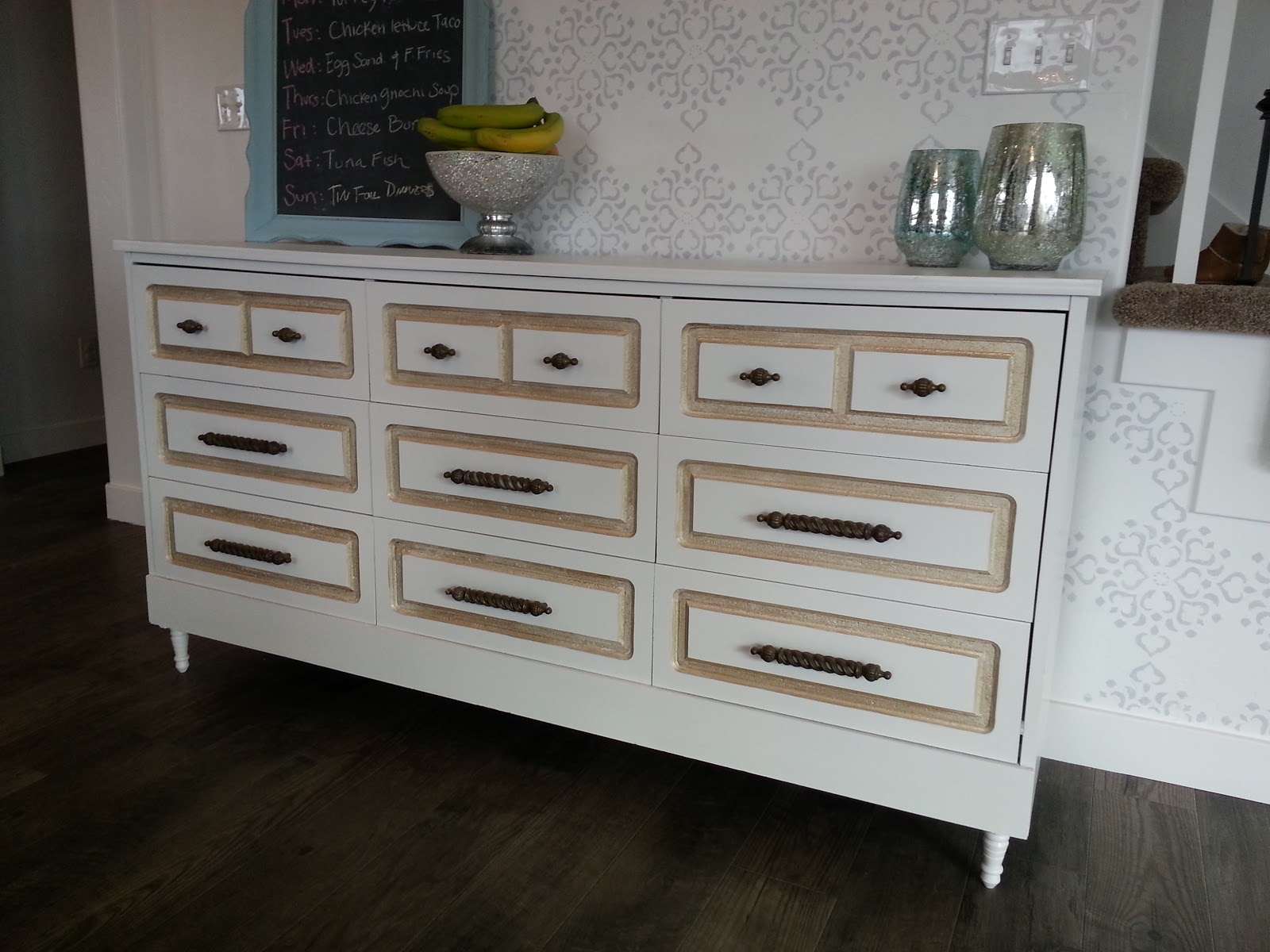 Nifty Thrifty Momma SOLD 300 White & Gold Retro Dresser