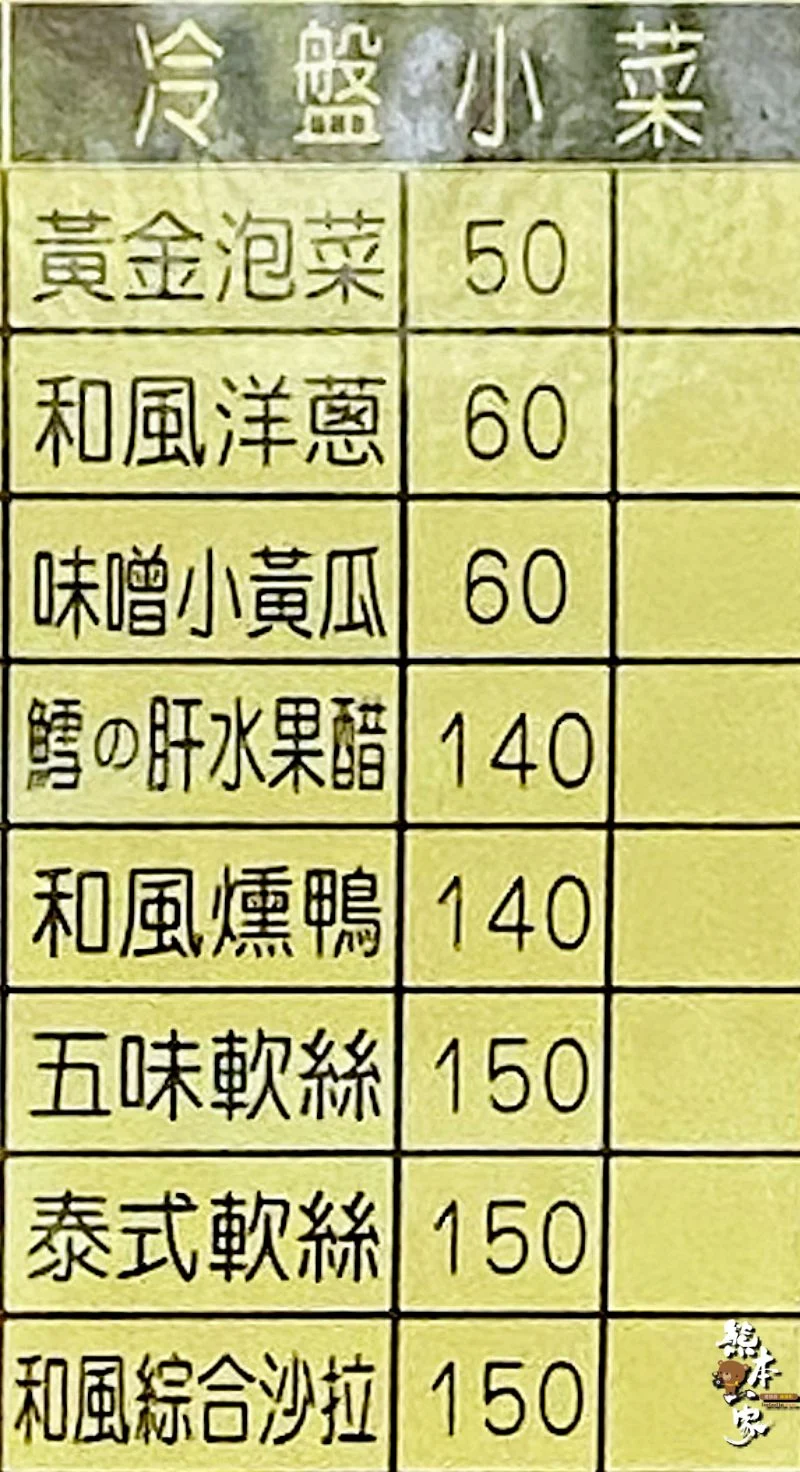 大雄料理店菜單menu|北大國際街美食|放大清晰版詳細分類資訊