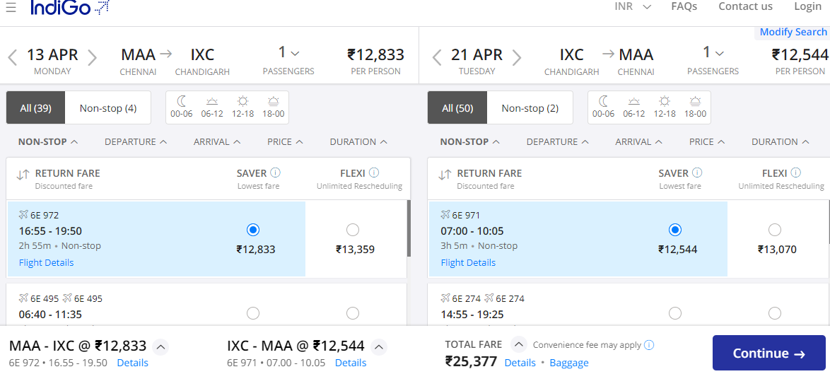 Indigo ChennaiChandigarh direct flight at 13k one way