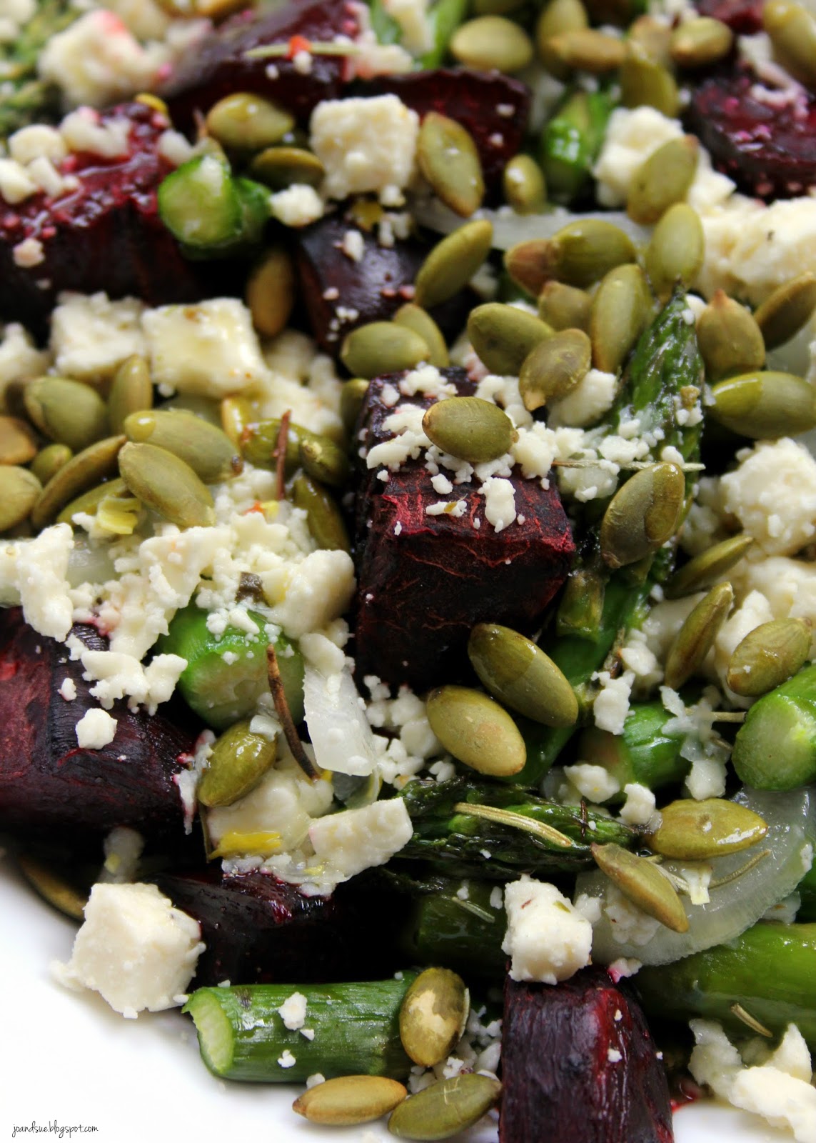 Jo and Sue Asparagus and Beet Salad with Feta and Pumpkin Seeds