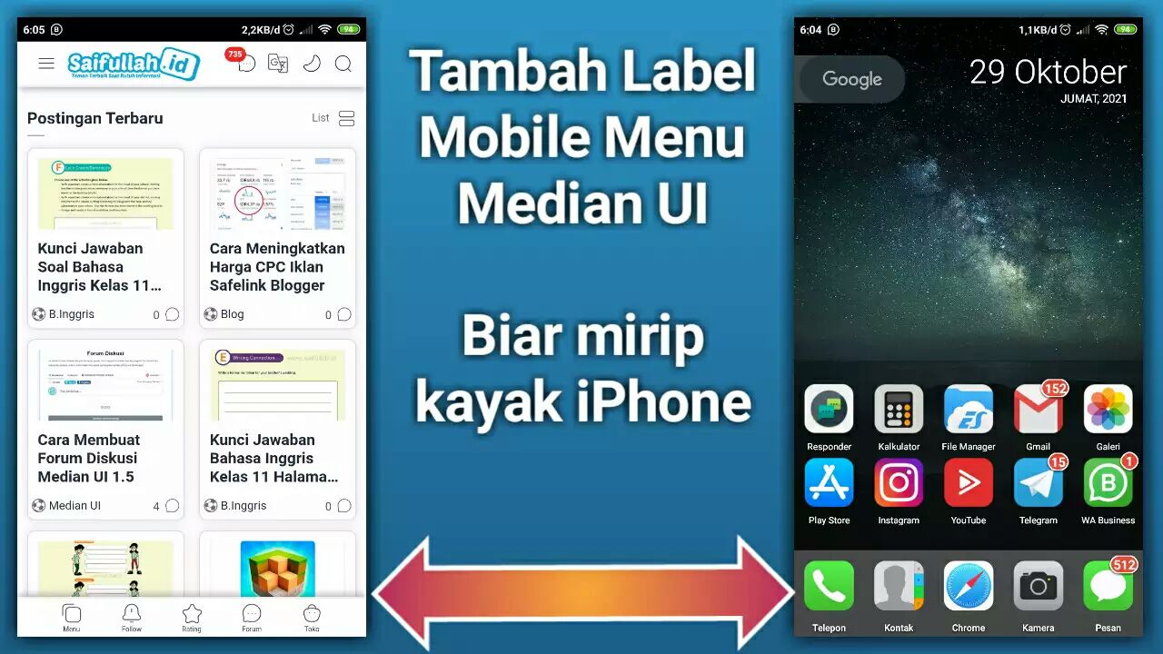 Cara Membuat Label di bawah Widget Mobile Menu Median UI