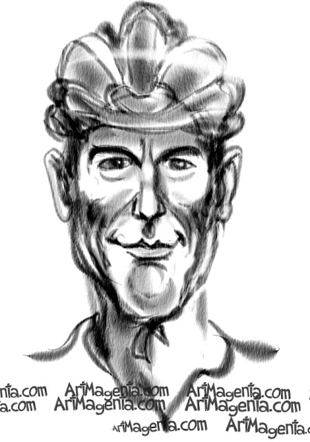 Lance Armstrong caricature cartoon. Portrait drawing by caricaturist Artmagenta.