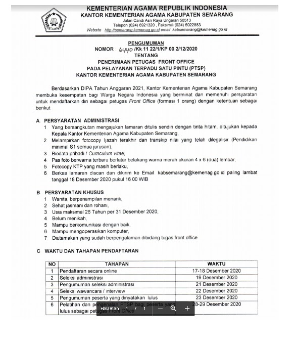 Lowongan Kerja Tenaga Front Office Kementerian Agama Tahun Anggaran 2021 Kuyloker Situs Lowongan Kerja