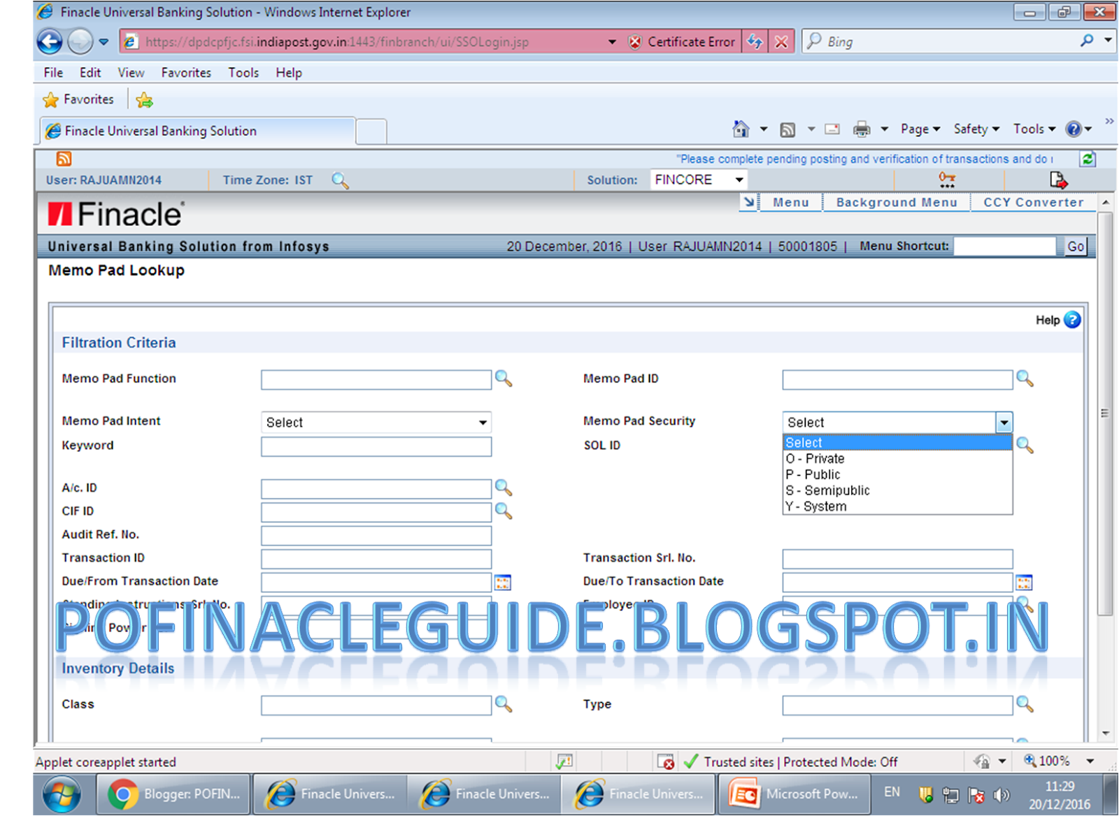Procedure to create MEMO PAD in DOP Finacle POFINACLEGUIDE