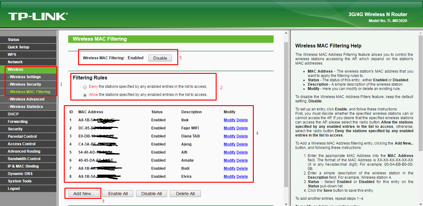 фильтр mac адресов