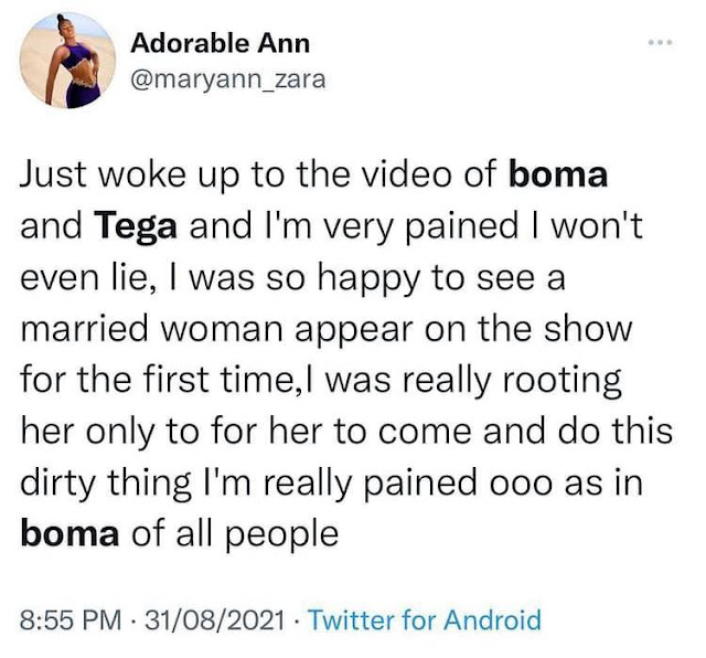 #BBNaija: Nigerians react to videos of Tega and Boma doing things under the Duvet