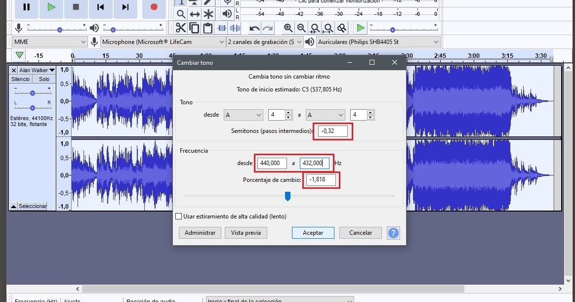 Convertir temas musicales de 440 Hz a 432 Hz con Audacity + Crear tonos