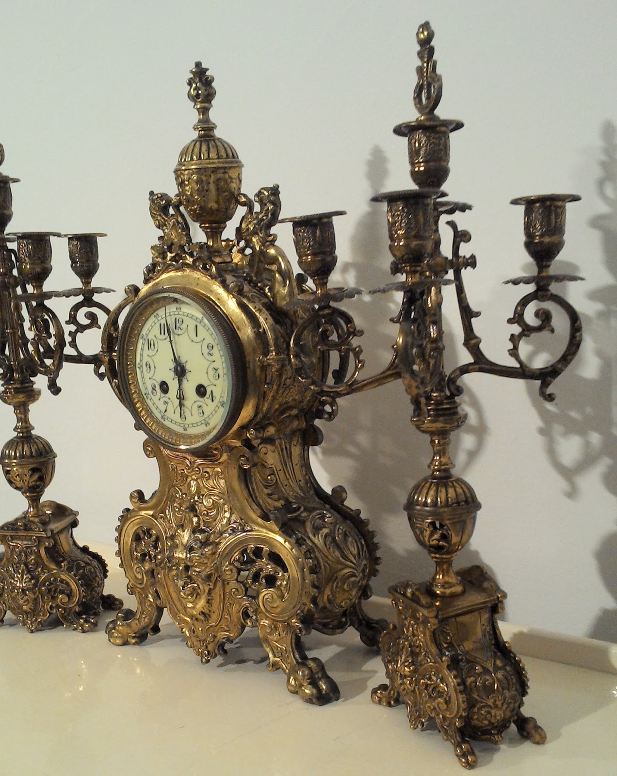 cartel pendule chandeliers BRONZE parure cheminée TÊTE DE GARGOUILLE